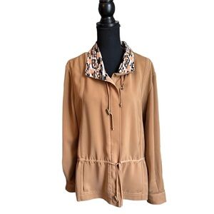 St. John Collared Tie Long Sleeve Zip Up Top Size XL